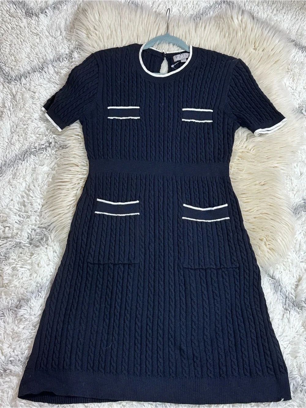 J. Crew Navy Cable-Knit Midi Dress with White Trim - Picture 2 of 11